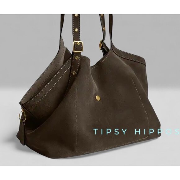 NEW!!   AUTHENTIC COACH Gramercy Tote Bag IN OLIVE GREEN SUEDE AND BRASS - Picture 5 of 14